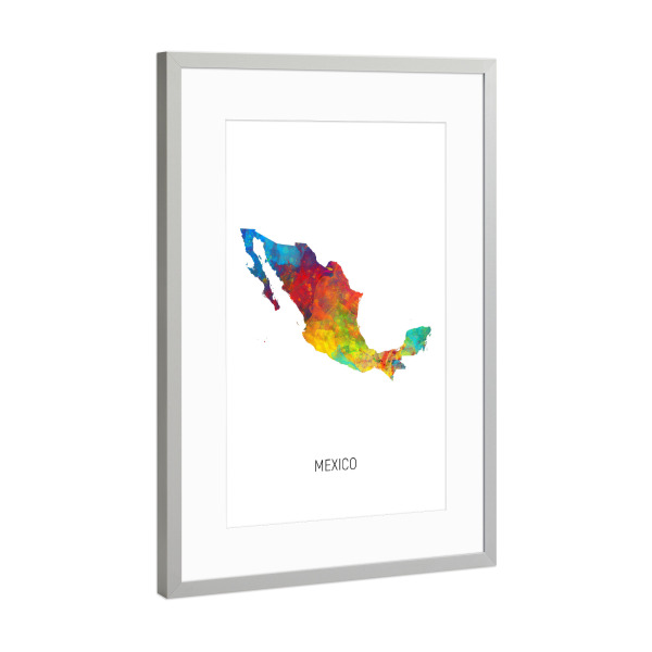 Poster mit Rahmen Silber "Mexico Watercolor Map" artboxONE - Kartografie - Mexico,Map,Watercolor,Painting