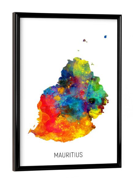 Poster mit schwarzem Rahmen "Mauritius Watercolor Map" artboxONE - Kartografie - Mauritius,Map,Watercolor,Painting