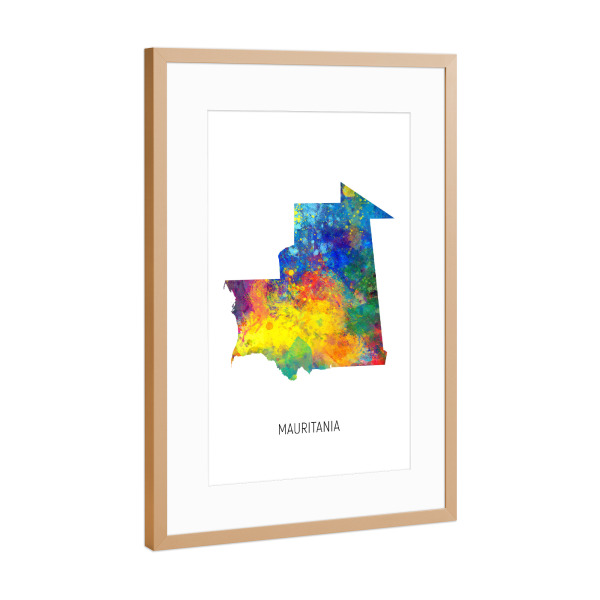 Poster mit Rahmen Kupfer "Mauritania Watercolor Map" artboxONE - Kartografie - Mauritania,Map,Watercolor,Painting