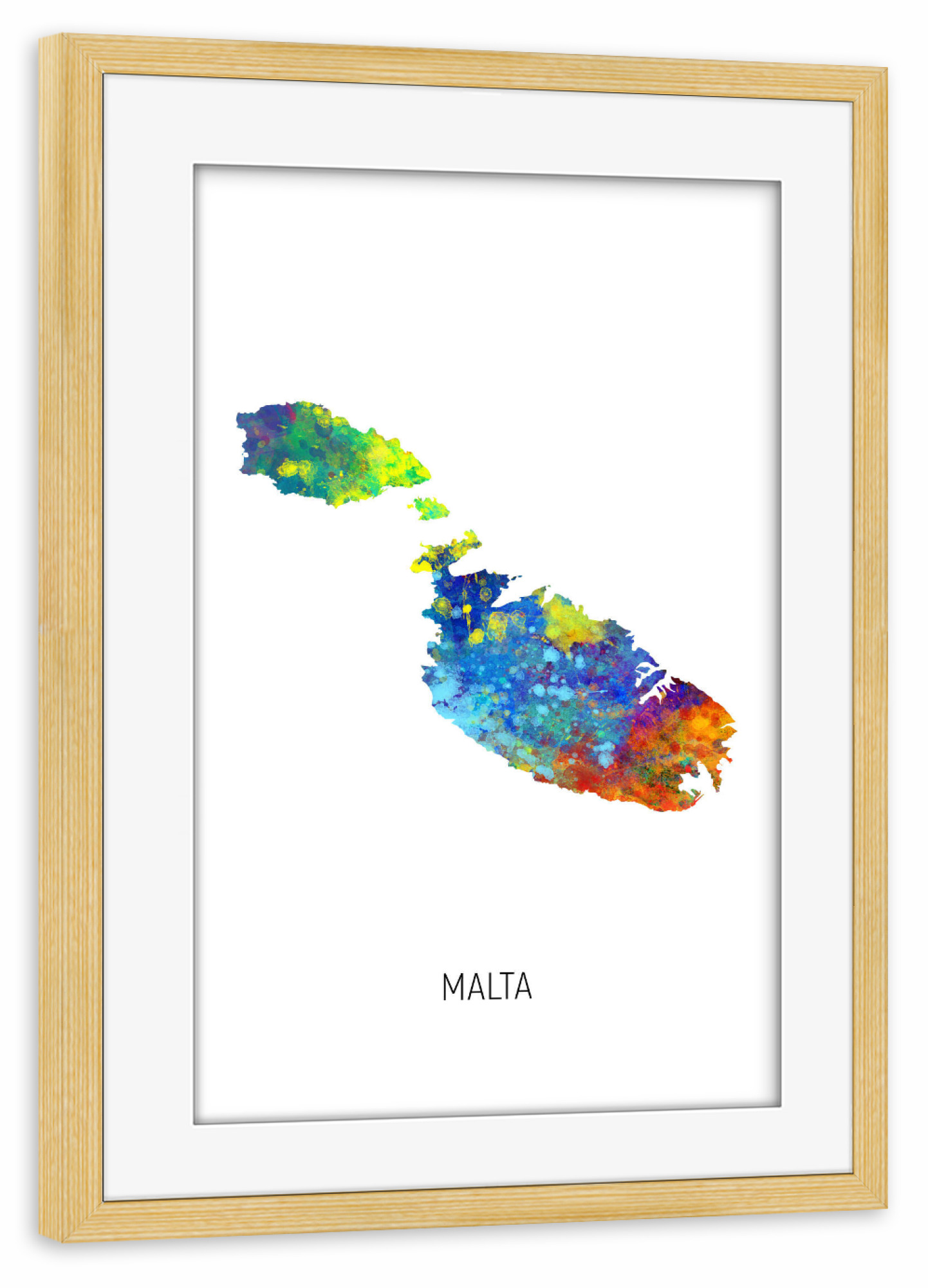 Poster mit Rahmen kiefer "Malta Watercolor Map" artboxONE - Kartografie - Malta,Map,Watercolor,Painting