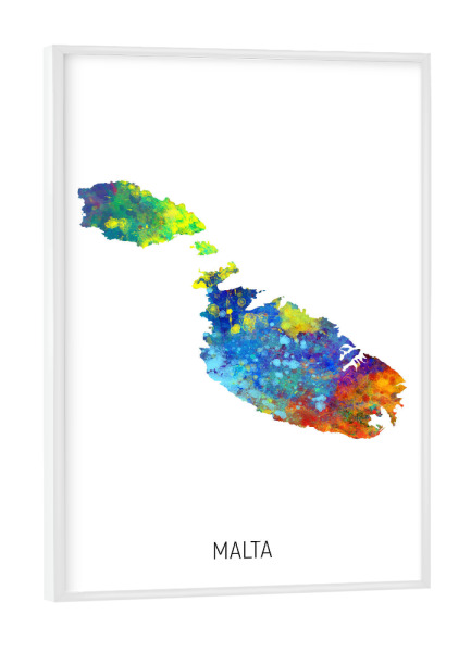Poster mit weißem Rahmen "Malta Watercolor Map" artboxONE - Kartografie - Malta,Map,Watercolor,Painting