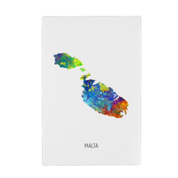 Metall Poster "Malta Watercolor Map" artboxONE - Kartografie - Malta,Map,Watercolor,Painting - Blechschild