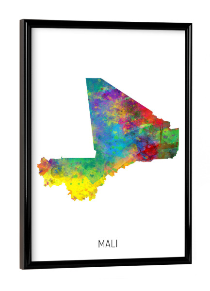 Poster mit schwarzem Rahmen "Mali Watercolor Map" artboxONE - Kartografie - Mali,Map,Watercolor,Painting