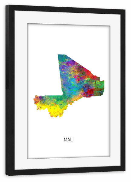 Poster mit Rahmen schwarz "Mali Watercolor Map" artboxONE - Kartografie - Mali,Map,Watercolor,Painting