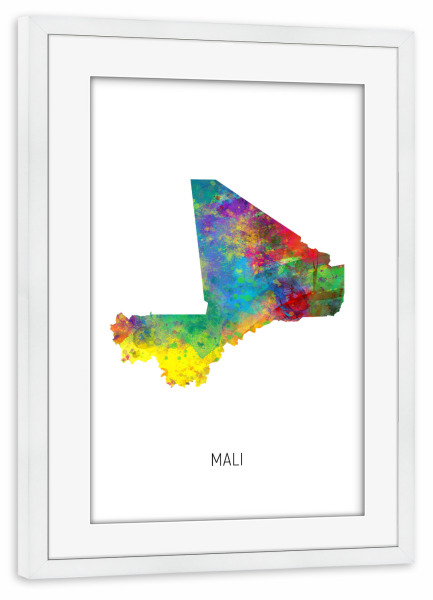 Poster mit Rahmen weiß "Mali Watercolor Map" artboxONE - Kartografie - Mali,Map,Watercolor,Painting