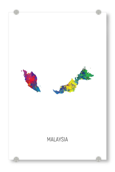 Acrylglasbild "Malaysia Watercolor Map" artboxONE - Kartografie - Malaysia,Map,Watercolor,Painting
