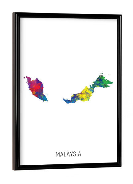 Poster mit schwarzem Rahmen "Malaysia Watercolor Map" artboxONE - Kartografie - Malaysia,Map,Watercolor,Painting