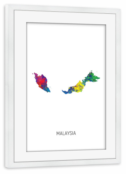 Poster mit Rahmen weiß "Malaysia Watercolor Map" artboxONE - Kartografie - Malaysia,Map,Watercolor,Painting