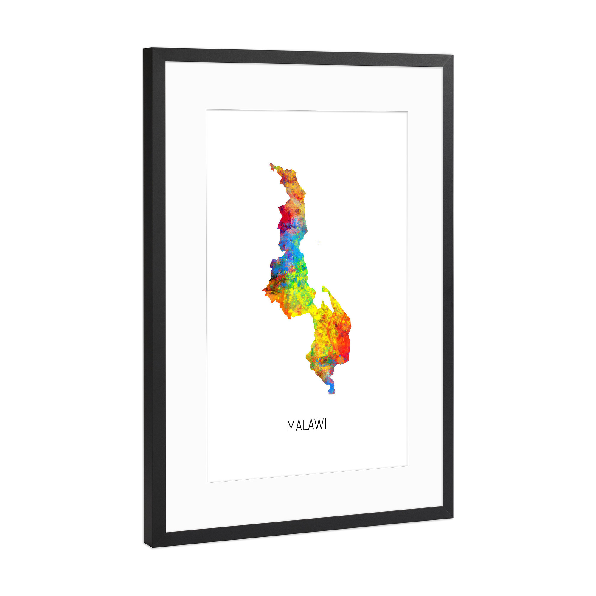 Poster mit Rahmen Schwarz (Metallic) "Malawi Watercolor Map" artboxONE - Kartografie - Malawi,Map,Watercolor,Painting