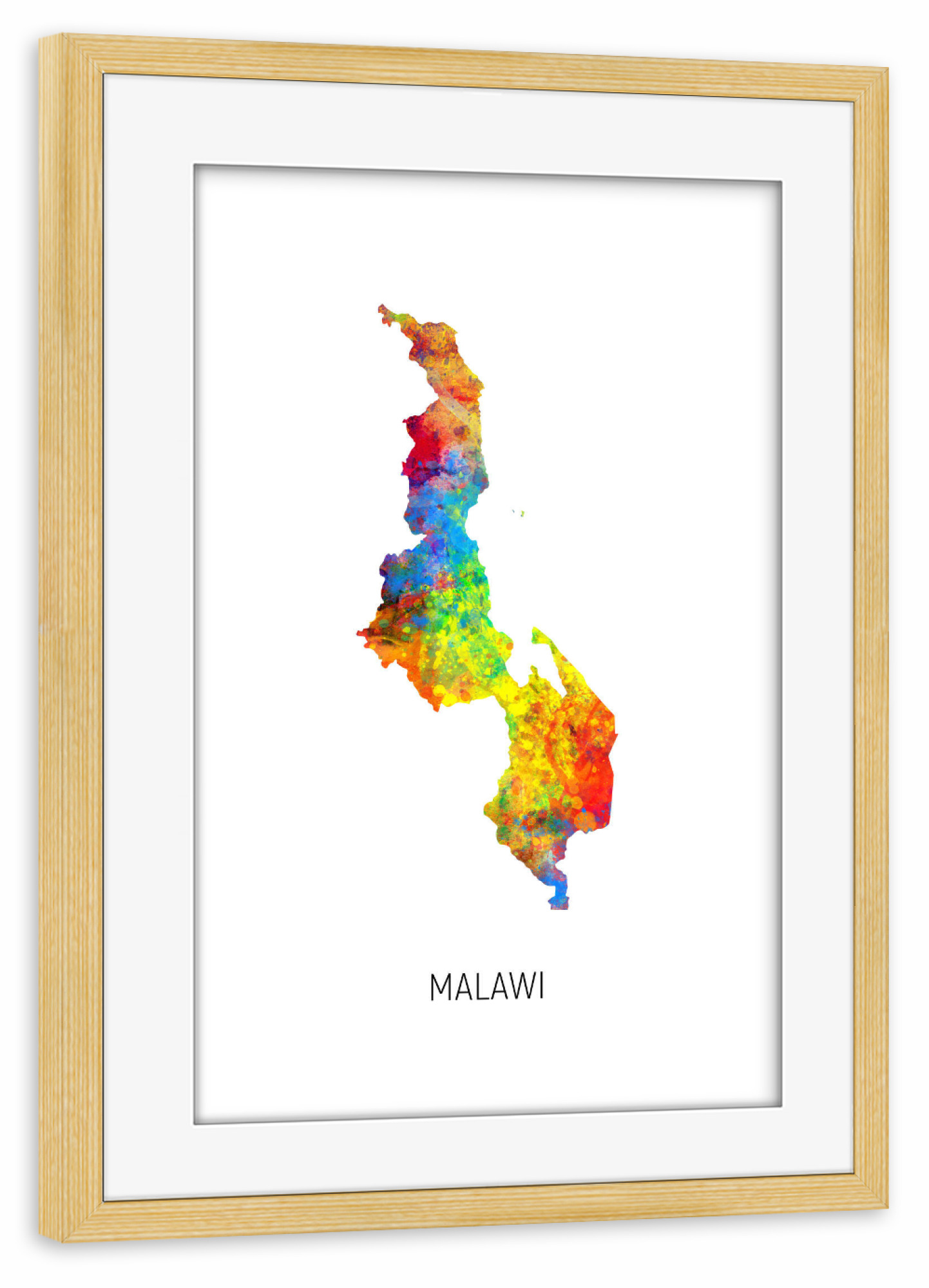 Poster mit Rahmen kiefer "Malawi Watercolor Map" artboxONE - Kartografie - Malawi,Map,Watercolor,Painting