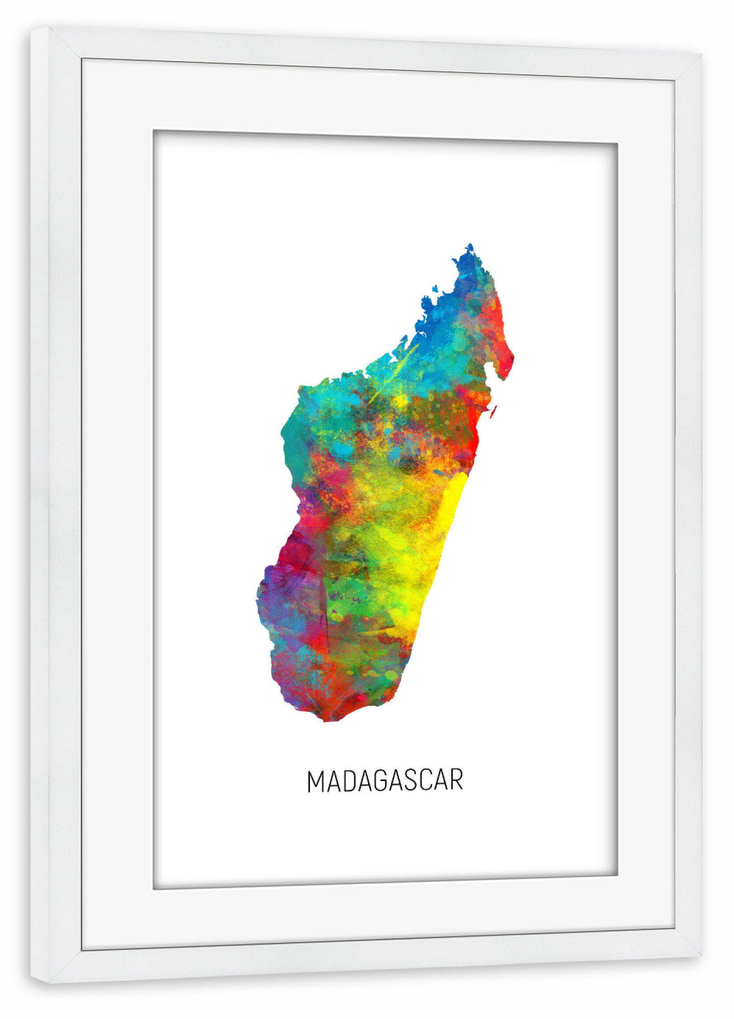 Poster mit Rahmen weiß "Madagascar Watercolor Map" artboxONE - Kartografie - Madagascar,Map,Watercolor,Painting