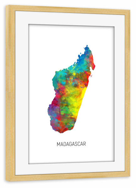 Poster mit Rahmen kiefer "Madagascar Watercolor Map" artboxONE - Kartografie - Madagascar,Map,Watercolor,Painting