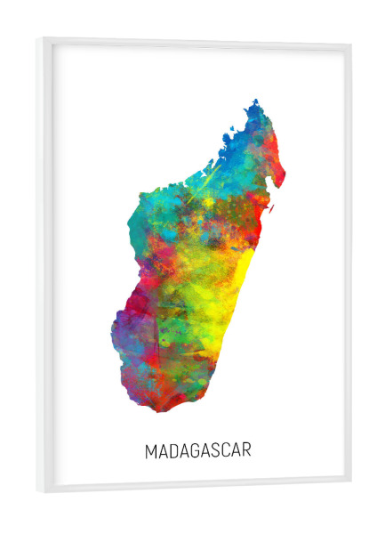 Poster mit weißem Rahmen "Madagascar Watercolor Map" artboxONE - Kartografie - Madagascar,Map,Watercolor,Painting