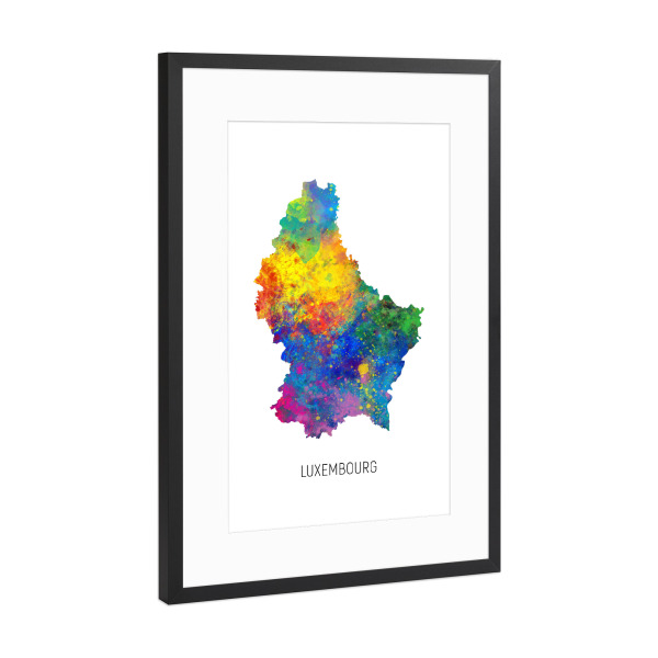 Poster mit Rahmen Schwarz (Metallic) "Luxembourg Watercolor Map" artboxONE - Kartografie - Luxembourg,Map,Watercolor,Painting