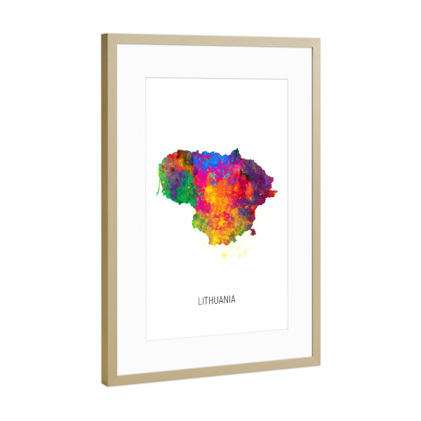 Poster mit Rahmen Gold "Lithuania Watercolor Map" artboxONE - Kartografie - Lithuania,Map,Watercolor,Painting