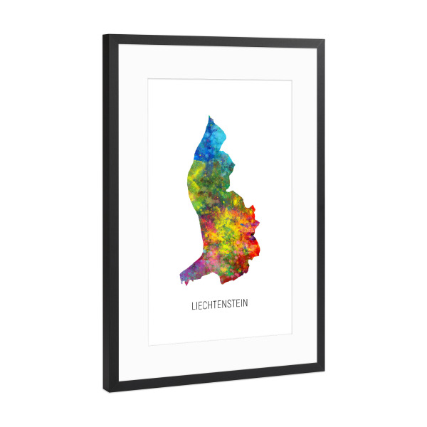 Poster mit Rahmen Schwarz (Metallic) "Liechtenstein Watercolor Map" artboxONE - Kartografie - Liechtenstein,Map,Watercolor,Painting