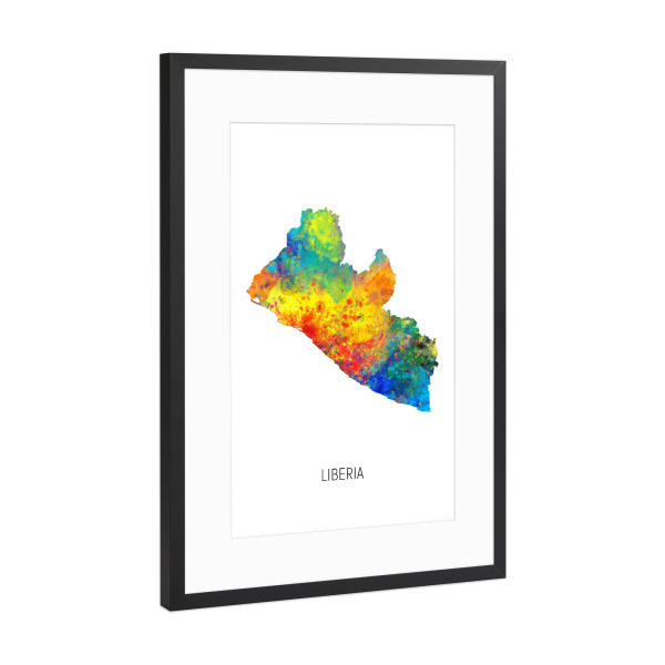 Poster mit Rahmen Schwarz (Metallic) "Liberia Watercolor Map" artboxONE - Kartografie - Liberia,Map,Watercolor,Painting
