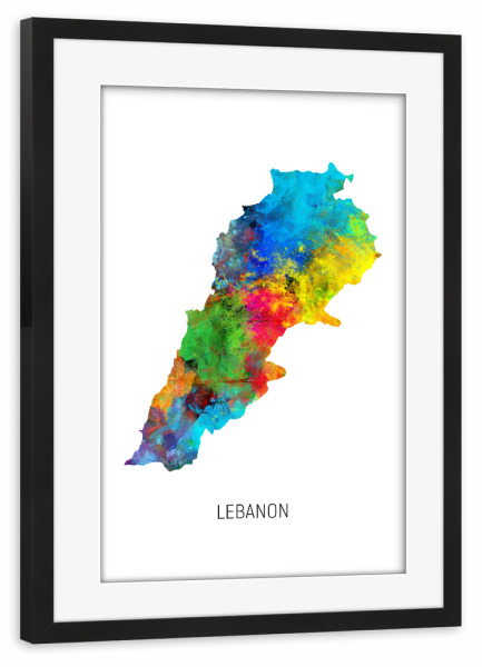 Poster mit Rahmen schwarz "Lebanon Watercolor Map" artboxONE - Kartografie - Lebanon,Map,Watercolor,Painting