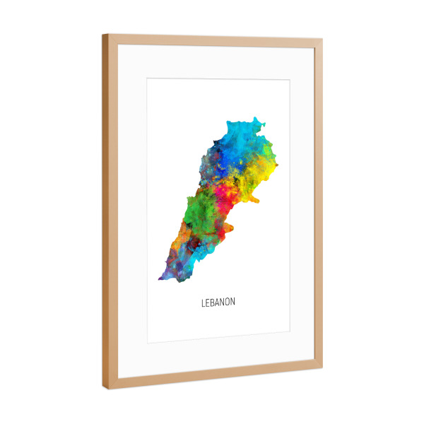 Poster mit Rahmen Kupfer "Lebanon Watercolor Map" artboxONE - Kartografie - Lebanon,Map,Watercolor,Painting
