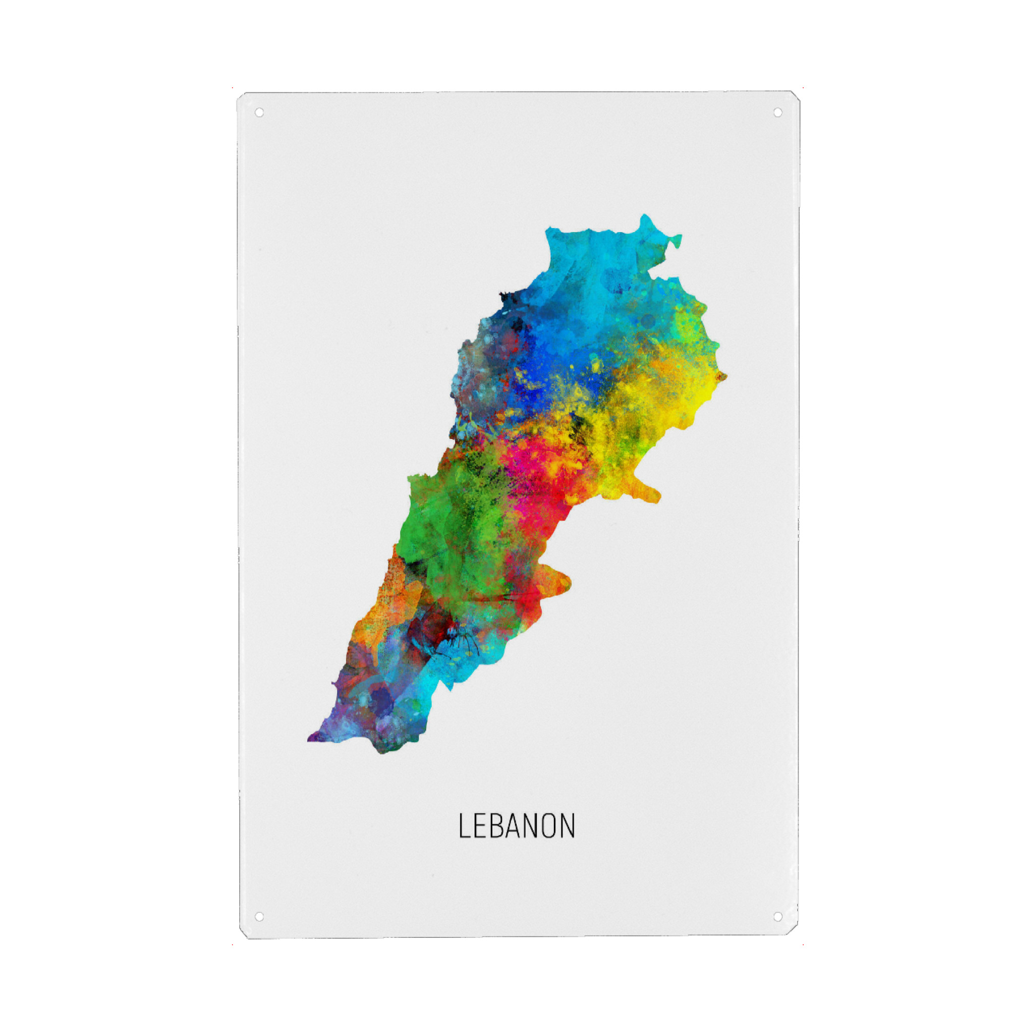 Metall Poster "Lebanon Watercolor Map" artboxONE - Kartografie - Lebanon,Map,Watercolor,Painting - Blechschild