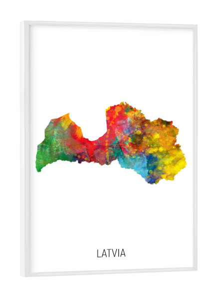 Poster mit weißem Rahmen "Latvia Watercolor Map" artboxONE - Kartografie - Latvia,Map,Watercolor,Painting