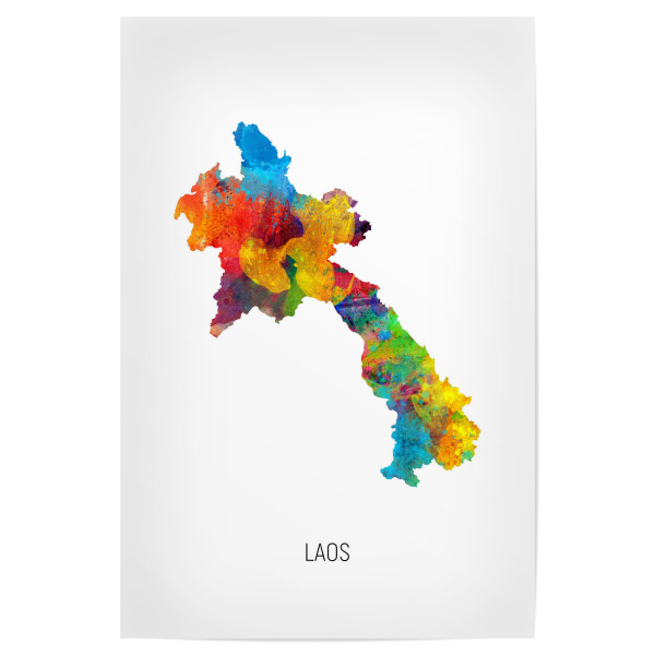 Poster 30x20 cm "Laos Watercolor Map" artboxONE - Kartografie - Laos,Map,Watercolor,Painting