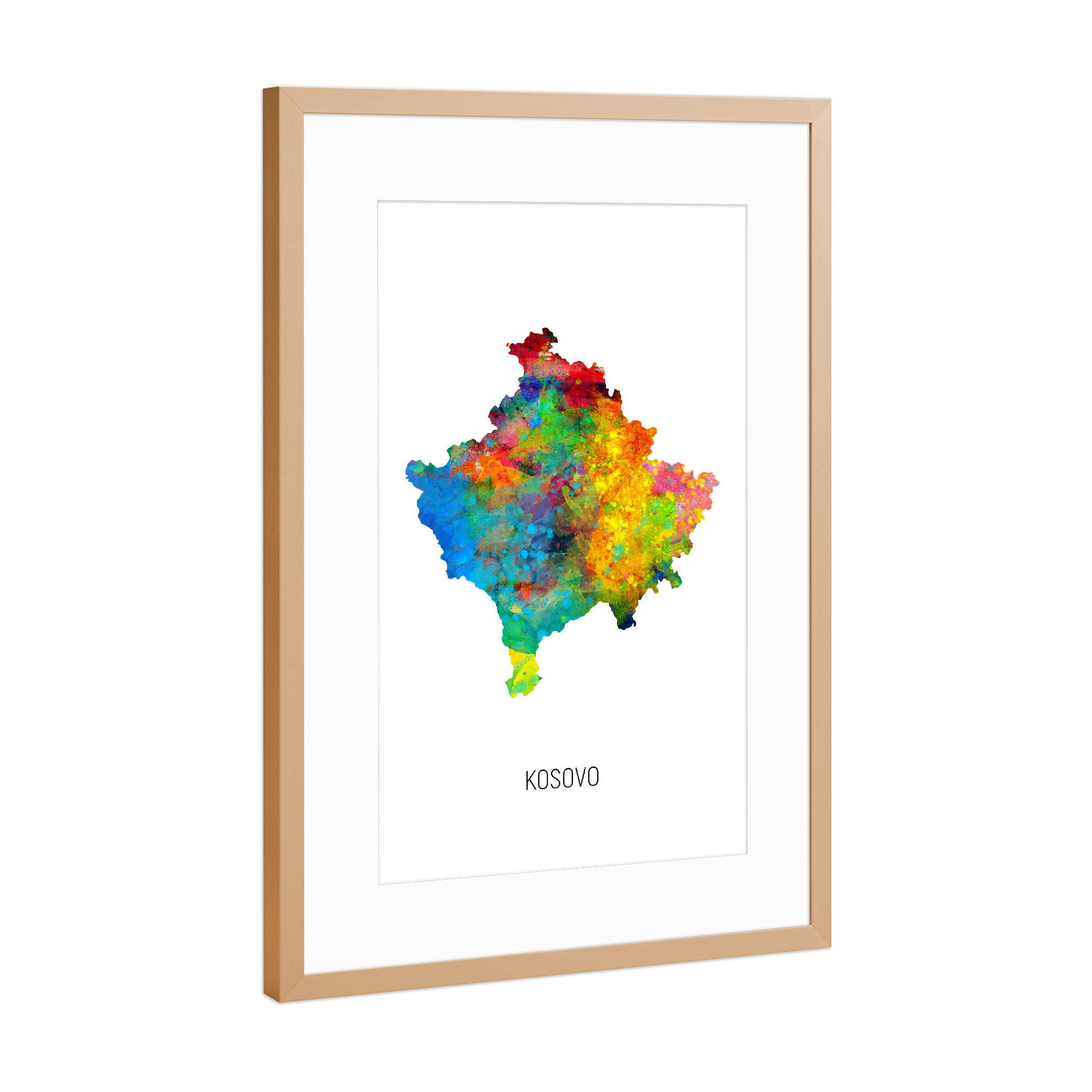 Poster mit Rahmen Kupfer "Kosovo Watercolor Map" artboxONE - Kartografie - Kosovo,Map,Watercolor,Painting