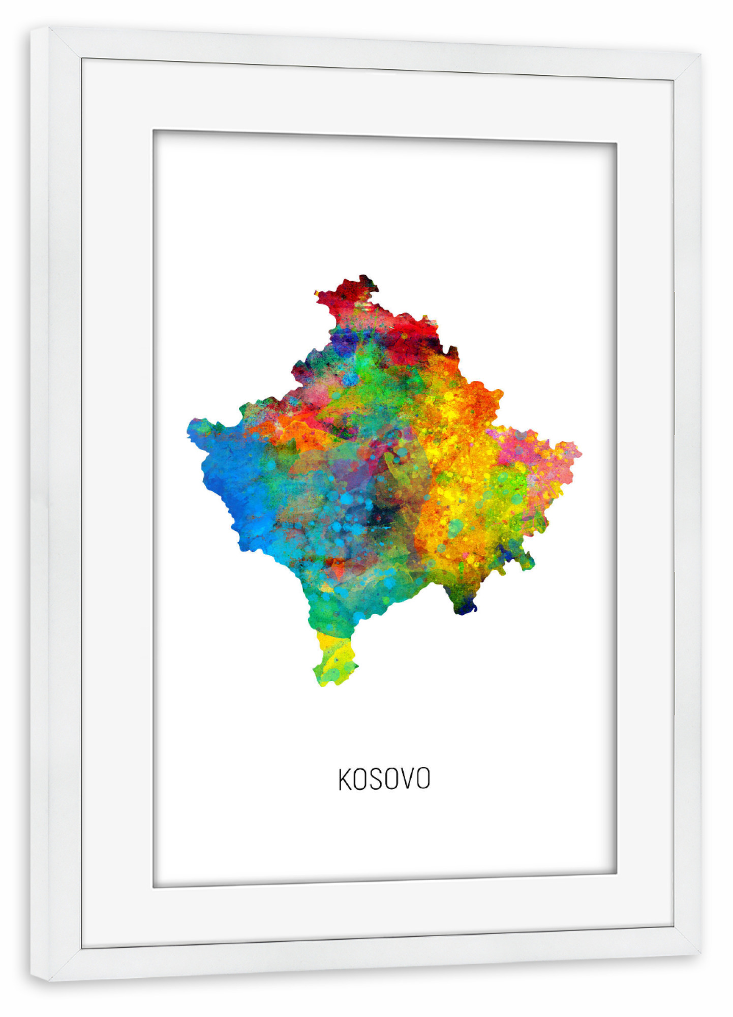 Poster mit Rahmen weiß "Kosovo Watercolor Map" artboxONE - Kartografie - Kosovo,Map,Watercolor,Painting