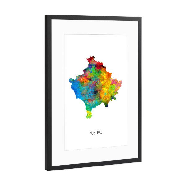 Poster mit Rahmen Schwarz (Metallic) "Kosovo Watercolor Map" artboxONE - Kartografie - Kosovo,Map,Watercolor,Painting