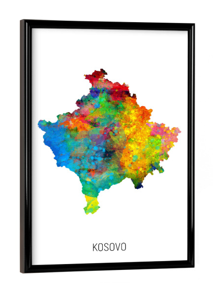 Poster mit schwarzem Rahmen "Kosovo Watercolor Map" artboxONE - Kartografie - Kosovo,Map,Watercolor,Painting