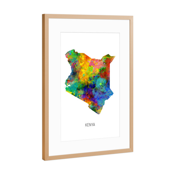 Poster mit Rahmen Kupfer "Kenya Watercolor Map" artboxONE - Kartografie - Kenya,Map,Watercolor,Painting