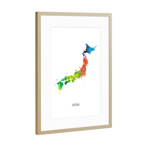 Poster mit Rahmen Gold "Japan Watercolor Map" artboxONE - Kartografie - Japan,Map,Watercolor,Painting