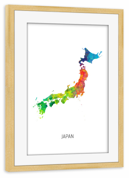 Poster mit Rahmen kiefer "Japan Watercolor Map" artboxONE - Kartografie - Japan,Map,Watercolor,Painting