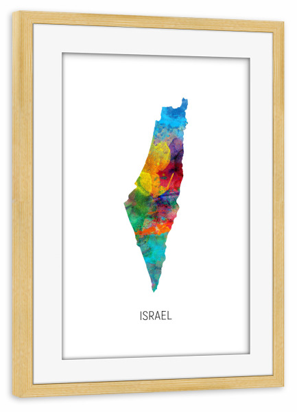 Poster mit Rahmen kiefer "Israel Watercolor Map" artboxONE - Kartografie - Israel,Map,Watercolor,Painting