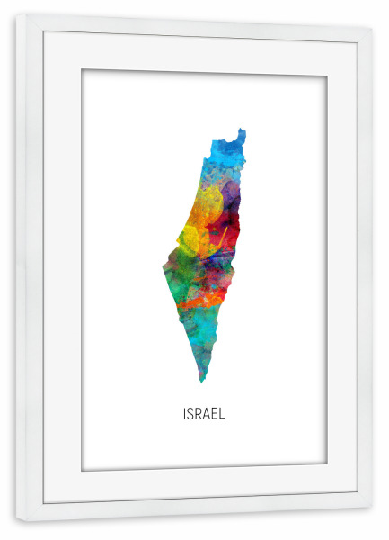 Poster mit Rahmen weiß "Israel Watercolor Map" artboxONE - Kartografie - Israel,Map,Watercolor,Painting
