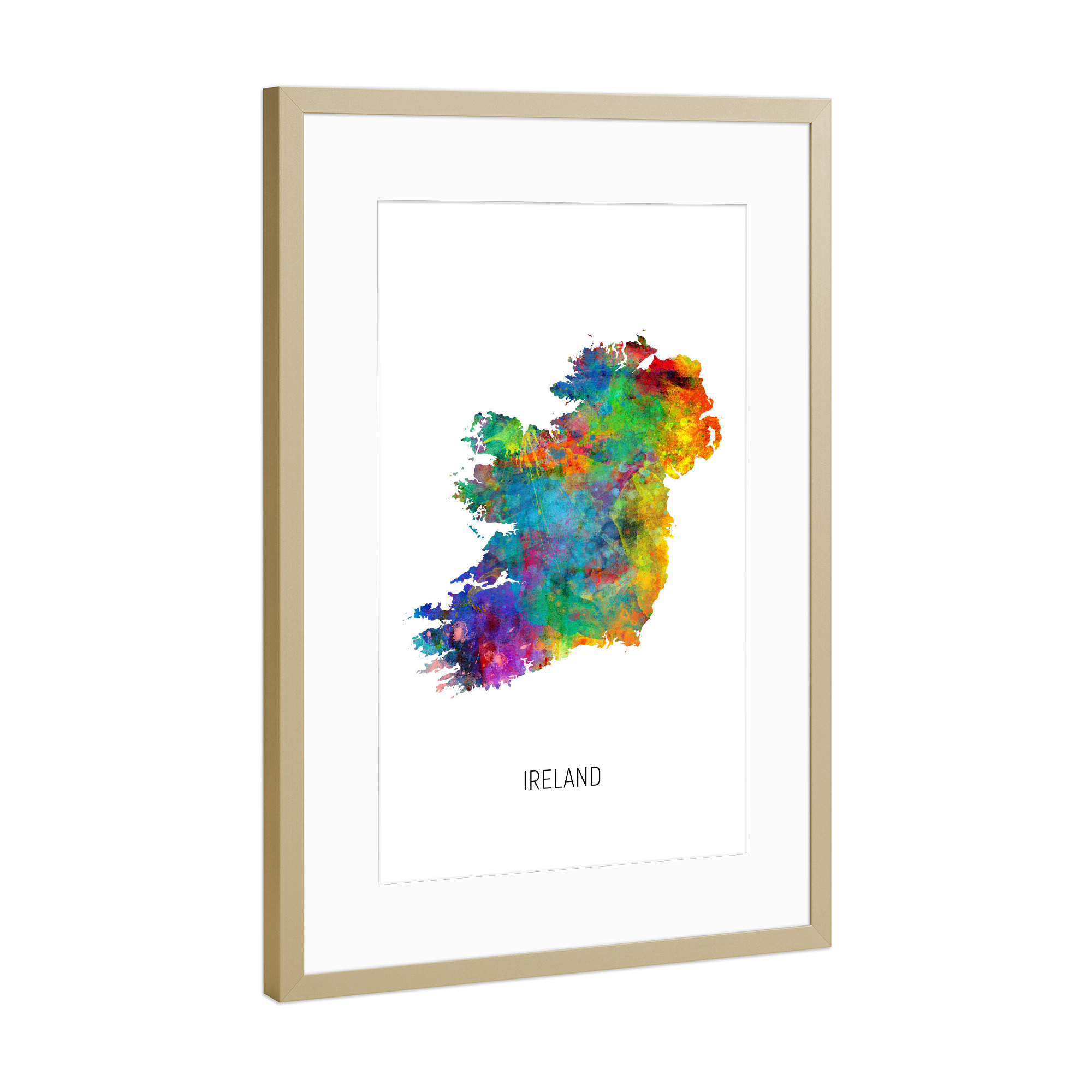 Poster mit Rahmen Gold "Ireland Watercolor Map" artboxONE - Kartografie - Ireland,Map,Watercolor,Painting