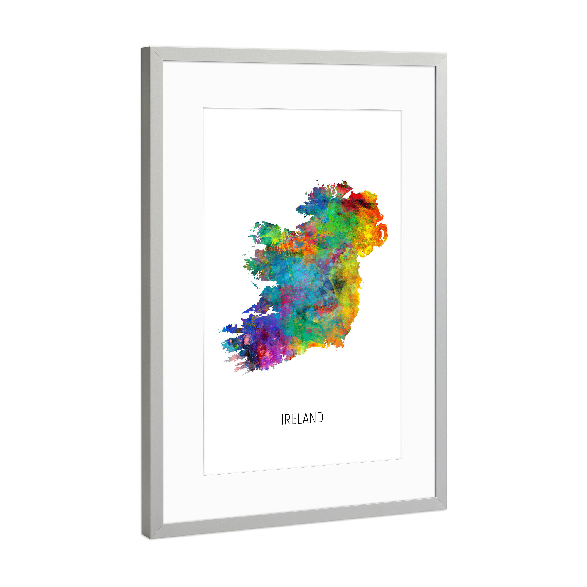 Poster mit Rahmen Silber "Ireland Watercolor Map" artboxONE - Kartografie - Ireland,Map,Watercolor,Painting