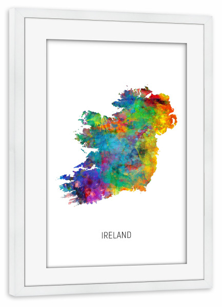 Poster mit Rahmen weiß "Ireland Watercolor Map" artboxONE - Kartografie - Ireland,Map,Watercolor,Painting