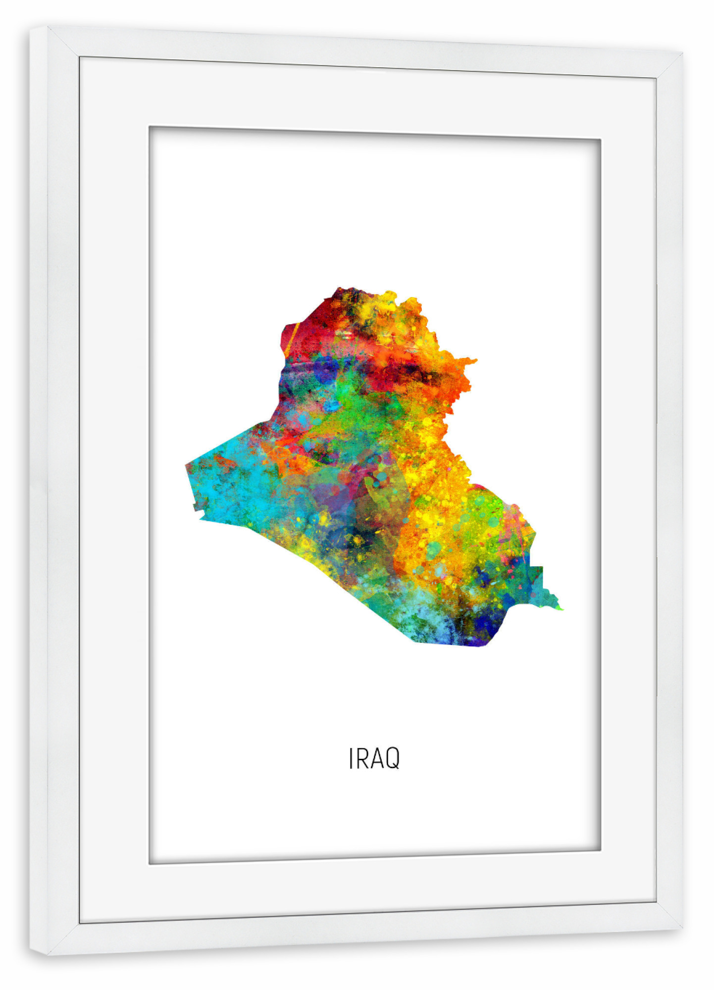 Poster mit Rahmen weiß "Iraq Watercolor Map" artboxONE - Kartografie - Iraq,Map,Watercolor,Painting