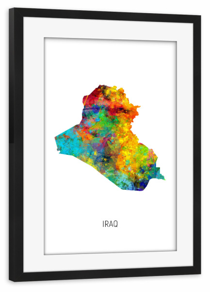 Poster mit Rahmen schwarz "Iraq Watercolor Map" artboxONE - Kartografie - Iraq,Map,Watercolor,Painting