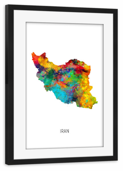 Poster mit Rahmen schwarz "Iran Watercolor Map" artboxONE - Kartografie - Iran,Map,Watercolor,Painting