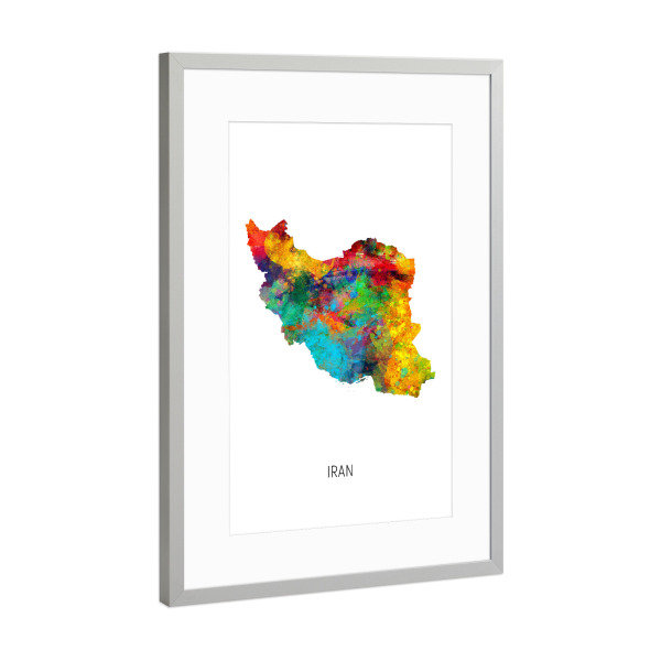 Poster mit Rahmen Silber "Iran Watercolor Map" artboxONE - Kartografie - Iran,Map,Watercolor,Painting