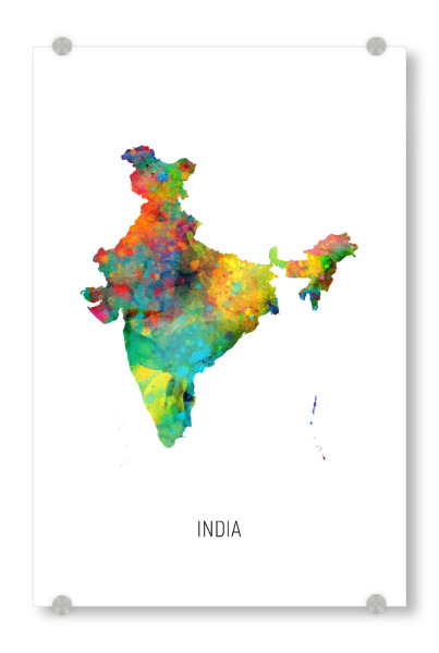 Acrylglasbild "India Watercolor Map" artboxONE - Kartografie - India,Map,Watercolor,Painting