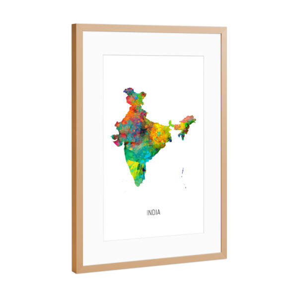 Poster mit Rahmen Kupfer "India Watercolor Map" artboxONE - Kartografie - India,Map,Watercolor,Painting