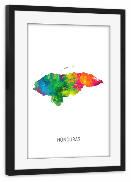 Poster mit Rahmen schwarz "Honduras Watercolor Map" artboxONE - Kartografie - Honduras,Map,Watercolor,Painting