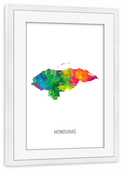 Poster mit Rahmen weiß "Honduras Watercolor Map" artboxONE - Kartografie - Honduras,Map,Watercolor,Painting