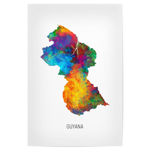 Poster 30x20 cm "Guyana Watercolor Map" artboxONE - Kartografie - Guyana,Map,Watercolor,Painting