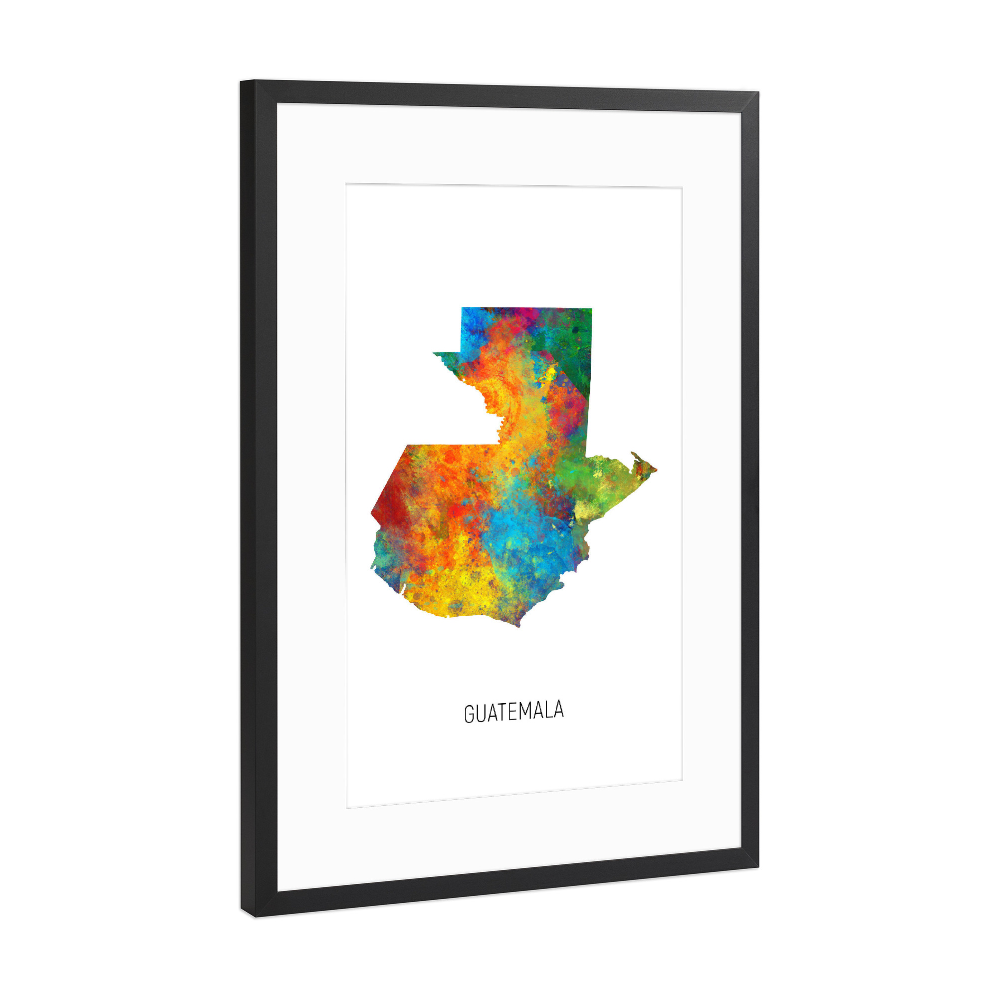 Poster mit Rahmen Schwarz (Metallic) "Guatemala Watercolor Map" artboxONE - Kartografie - Guatemala,Map,Watercolor,Painting