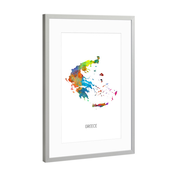 Poster mit Rahmen Silber "Greece Watercolor Map" artboxONE - Kartografie - Greece,Map,Watercolor,Painting