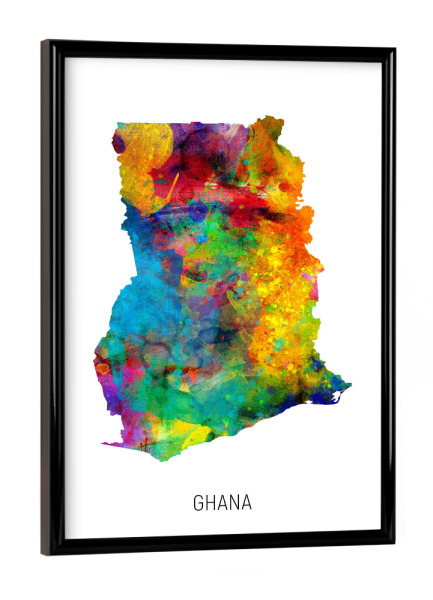Poster mit schwarzem Rahmen "Ghana Watercolor Map" artboxONE - Kartografie - Ghana,Map,Watercolor,Painting